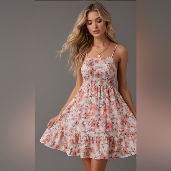 Floral Print Ruffle Hem Shirred Cami Dress - Picture 4 of 8